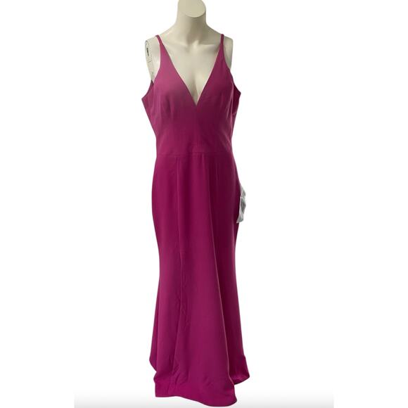 Dress the Population Iris Slit Crepe Long Gown Dress Bright Fuschia Large - Picture 3 of 8